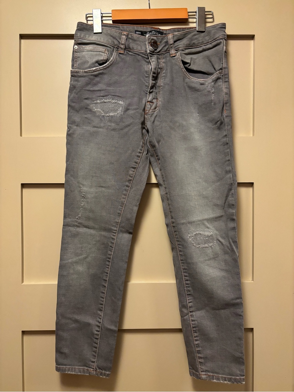 ZARA Grey Crop Ankle Straight Denim Baggy Fit Jean Mid Rise Distressed Slouchy